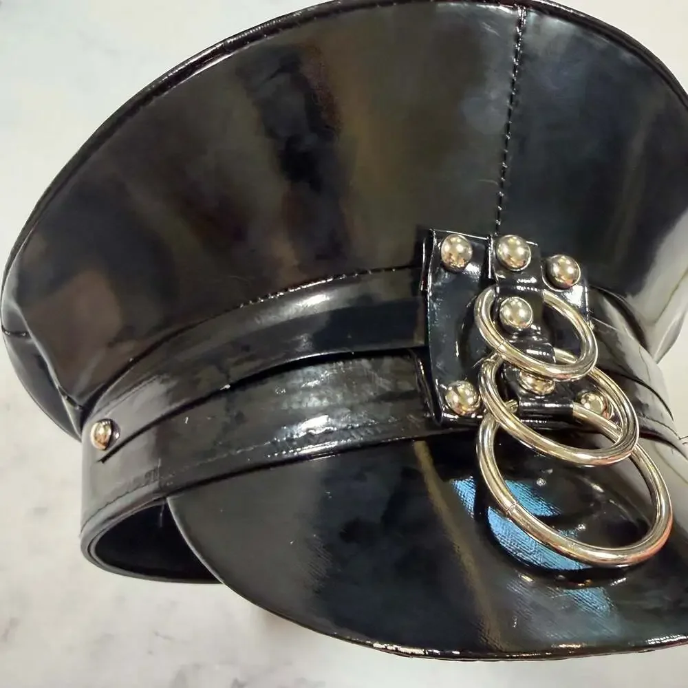 Funk Plus HT242 Bondage Ring Black Patent Vinyl Captain Hat